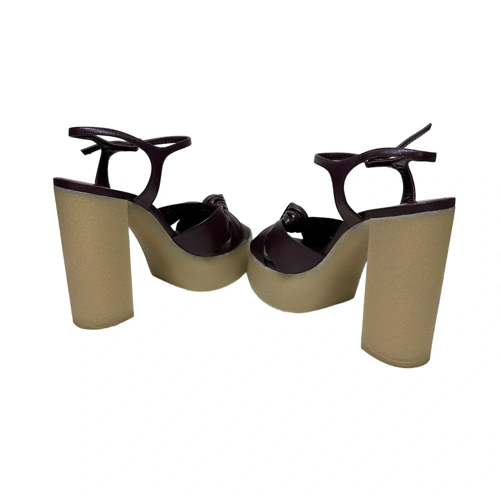 Saint Laurent Bianca Sandal Rubber Platform Knotted Leather Burgundy Wine Red 38 - Picture 6 of 12